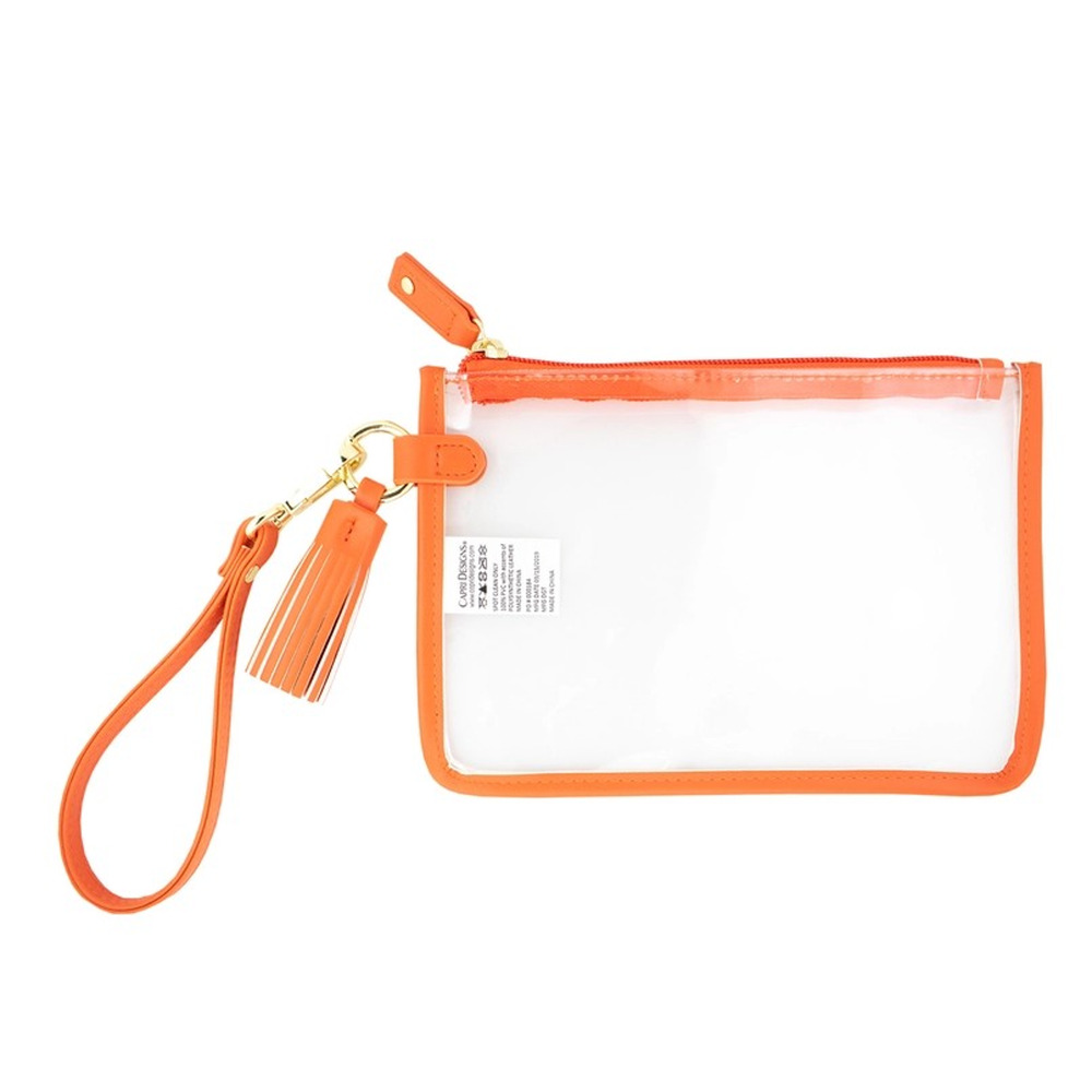 Game Day Clear Tassel Wristlet Orange